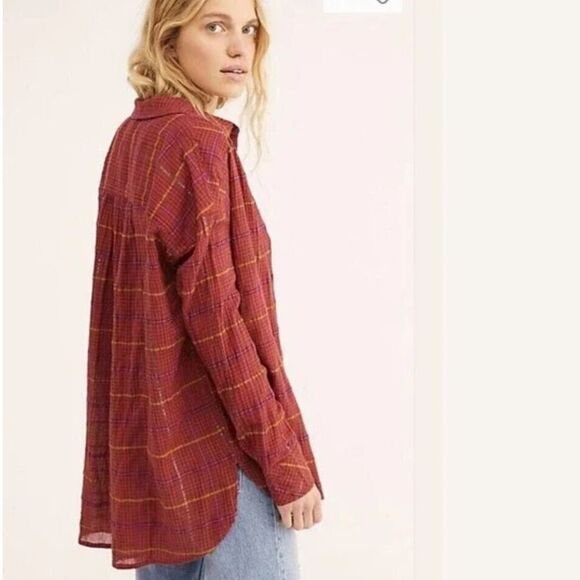 Free People ‘Break My Stride’ Metallic Button‎ Shirt - Size S - Picture 2 of 8